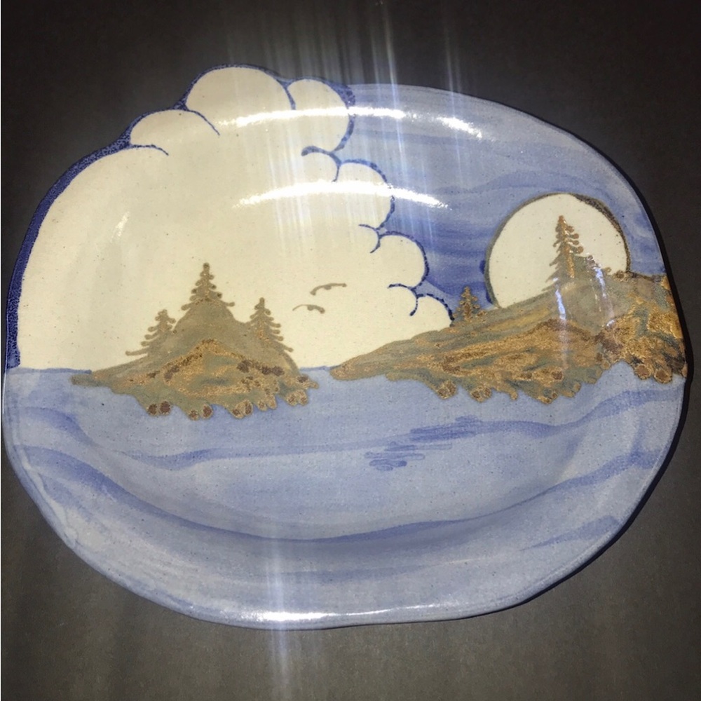 Vintage Pottery Hand Painted platter 10x9 Signed by Artist